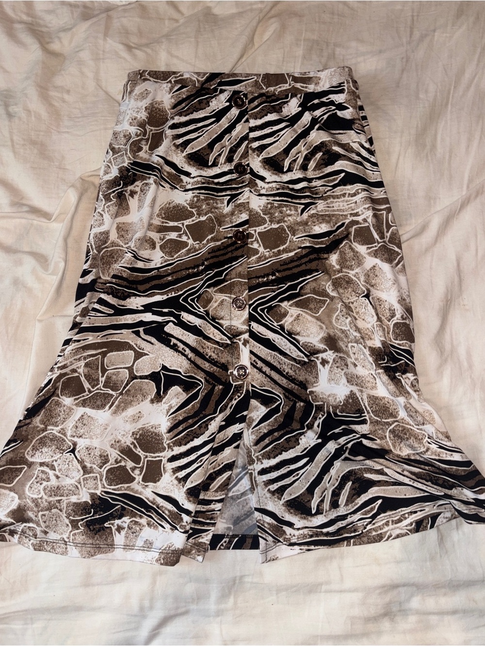 Button-Front Animal Print Skirt - Brown/Black